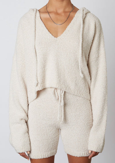 Beige Teddy Hoodie Sweater Set