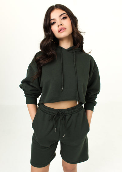 Hunter Green Cropped Hoodie Sweat Set